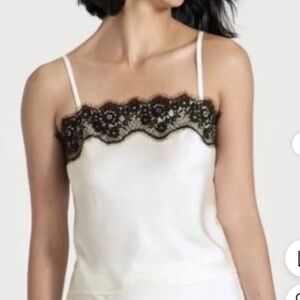 Women’s A New Day Cream Satin Camisole Black Lace Trim XL NEW!